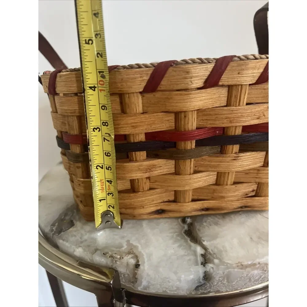 Vtg Amish Hand Woven Basket Enos Schrock Jerusalem OH 2001 Signed Wooden Base